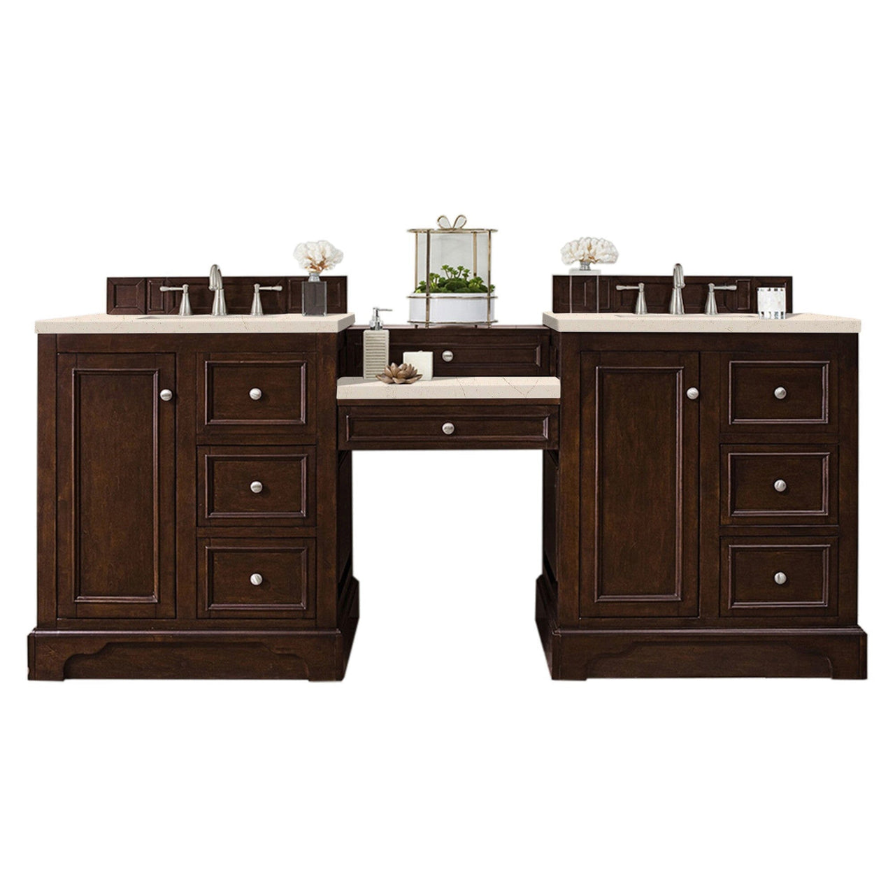 James Martin De Soto 82" Double Vanity Set Vanity James Martin Burnished Mahogany w/ 3 CM Eternal Marfil Quartz Top 