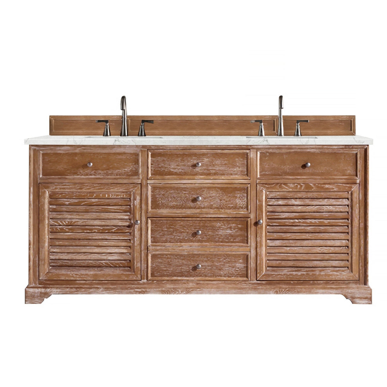 James Martin Savannah 72" Double Vanity Vanity James Martin Driftwood w/ 3 CM Eternal Jasmine Pearl Quartz Top 