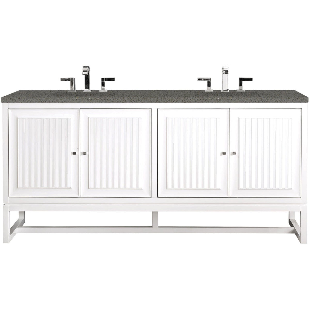 James Martin Athens 72" Double Vanity Vanity James Martin Glossy White w/ 3 CM Grey Expo Quartz Top 