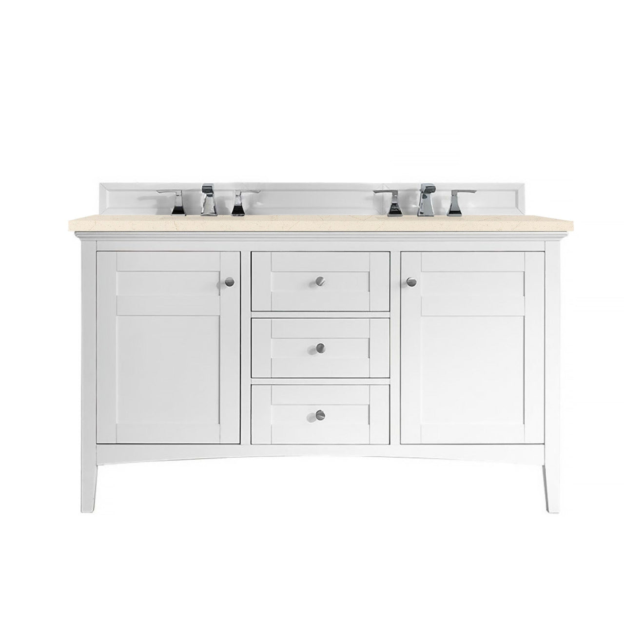 James Martin Palisades 60" Double Vanity Vanity James Martin Bright White w/ 3 CM Eternal Marfil Quartz Top 