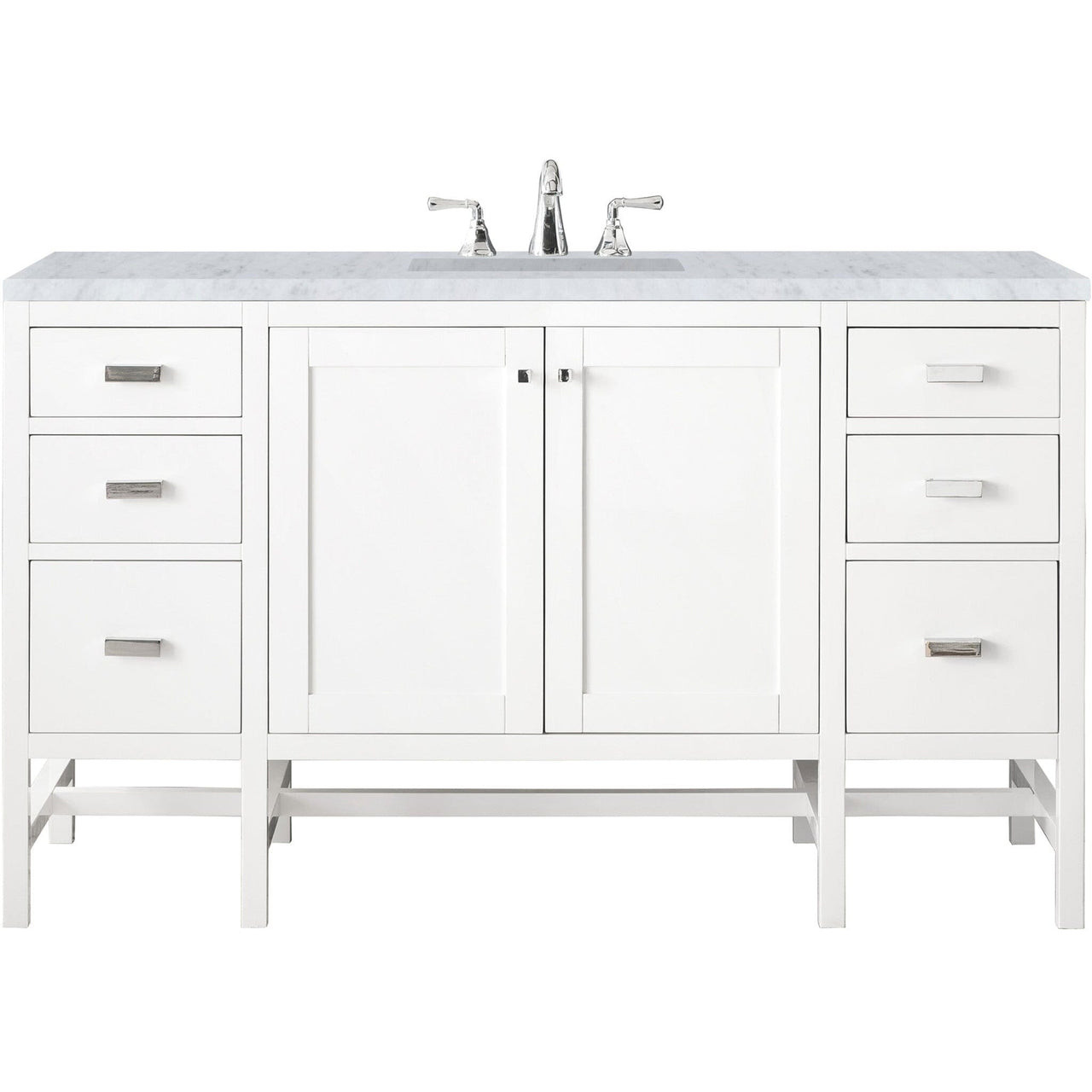 James Martin Addison 60" Single Vanity Vanity James Martin Glossy White w/ 3 CM Carrara White Top 