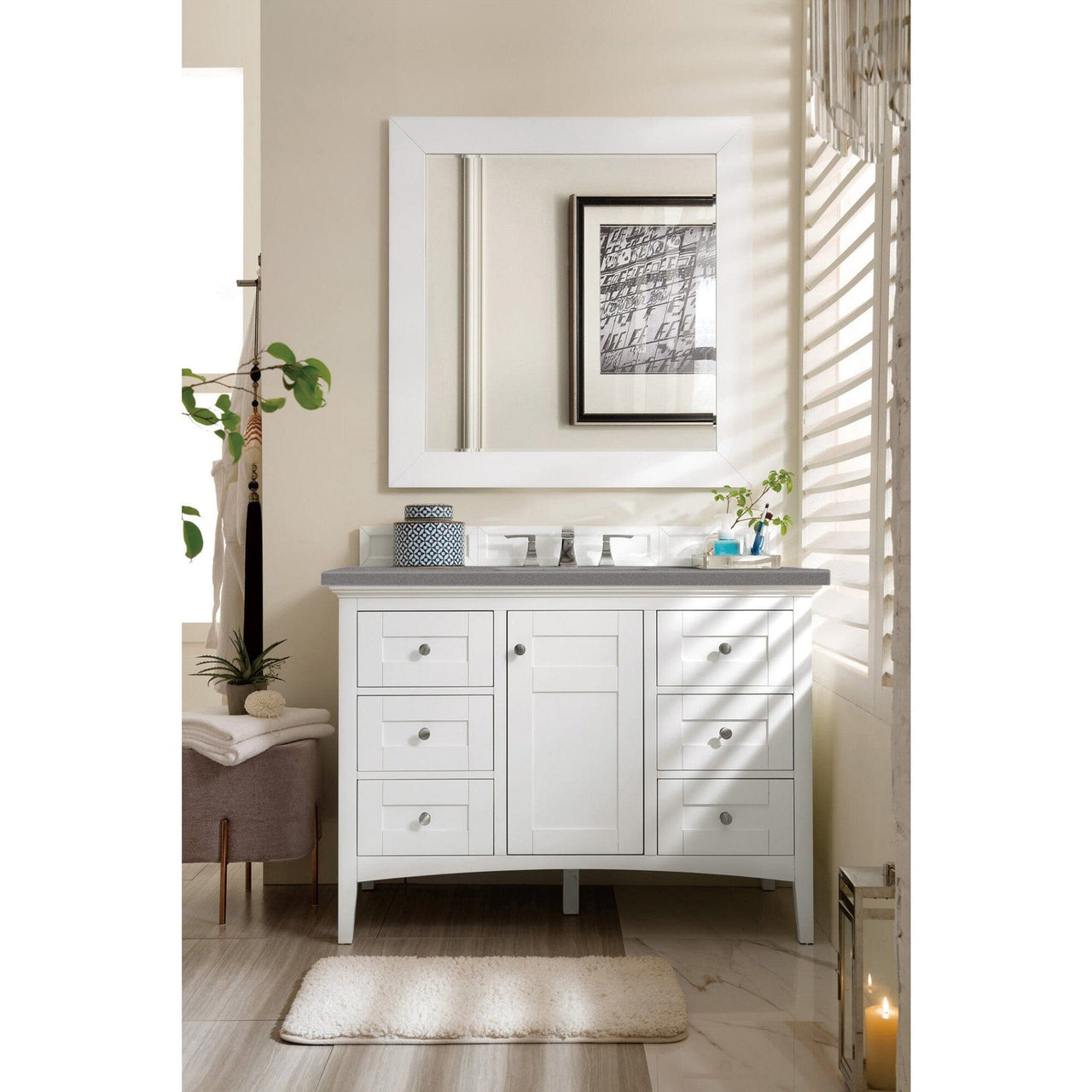 James Martin Palisades 48" Single Vanity Vanity James Martin Bright White w/ 3 CM Grey Expo Quartz Top 