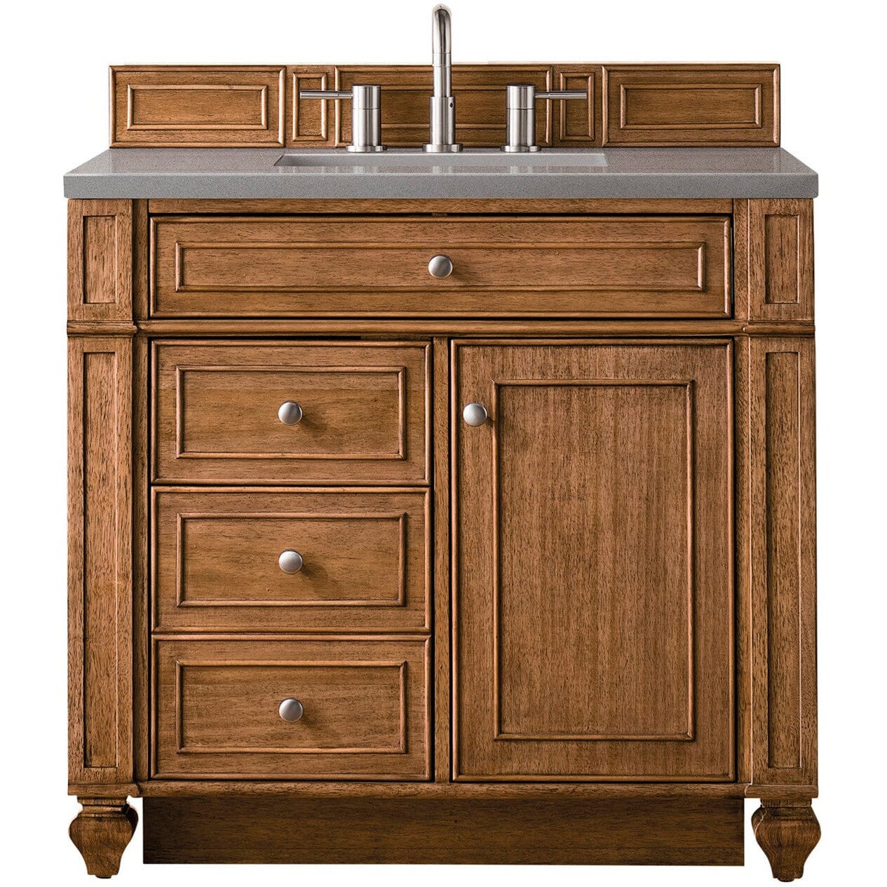 James Martin Bristol 36" Single Vanity Vanity James Martin Saddle Brown w/ 3 CM Grey Expo Quartz Top 