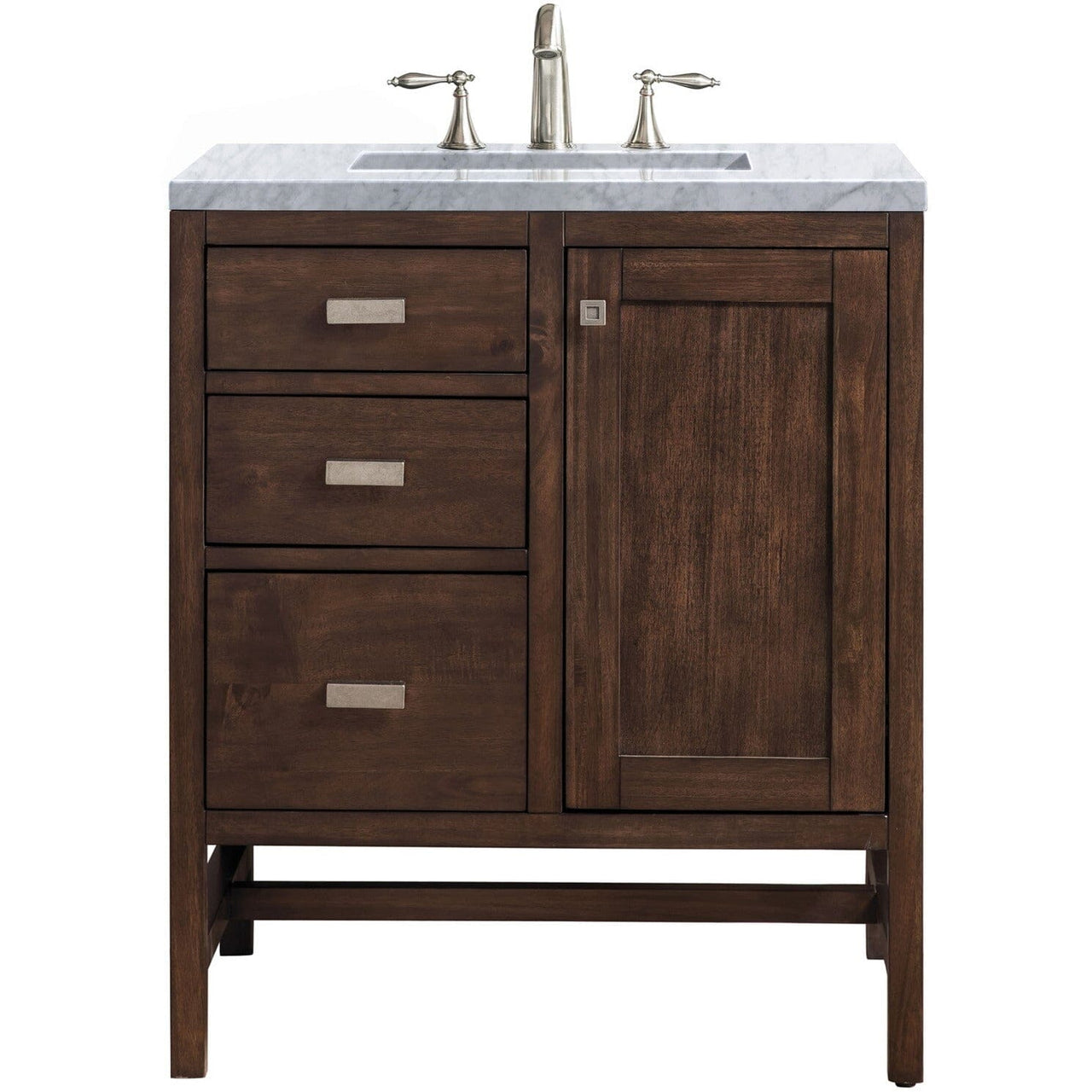 James Martin Addison 30" Single Vanity Vanity James Martin Mid Century Acacia w/ 3 CM Carrara White Top 
