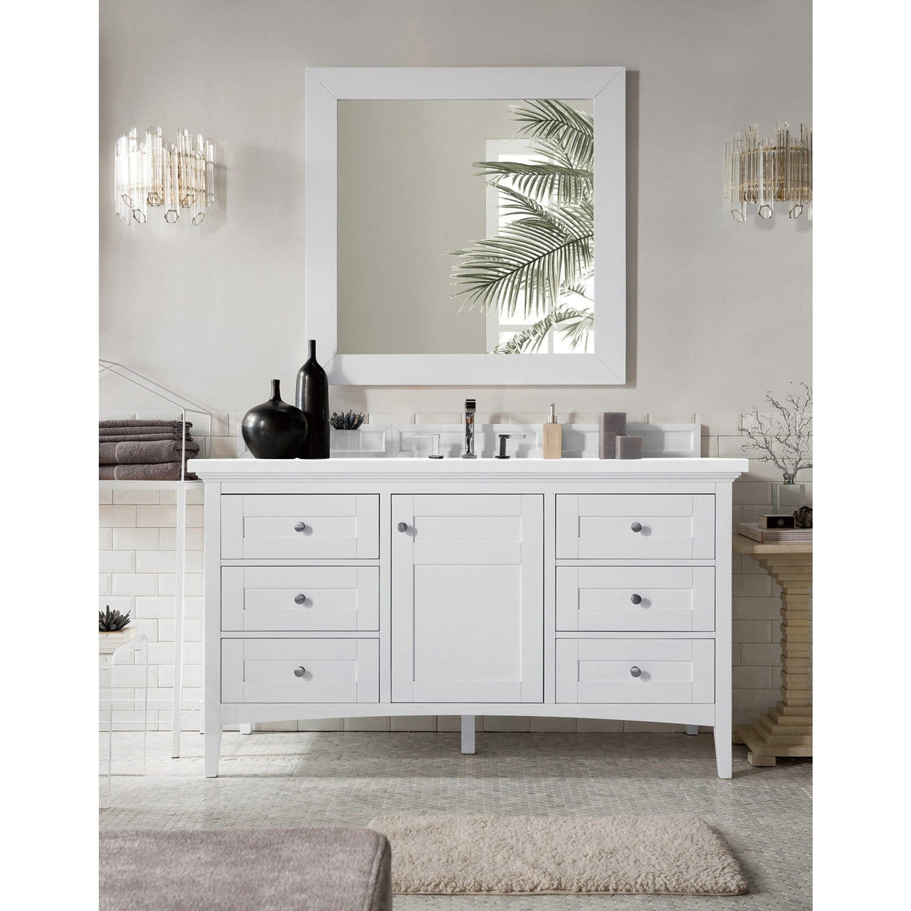 James Martin Palisades 60" Single Vanity Vanity James Martin Bright White w/ 3 CM Classic White Quartz Top 