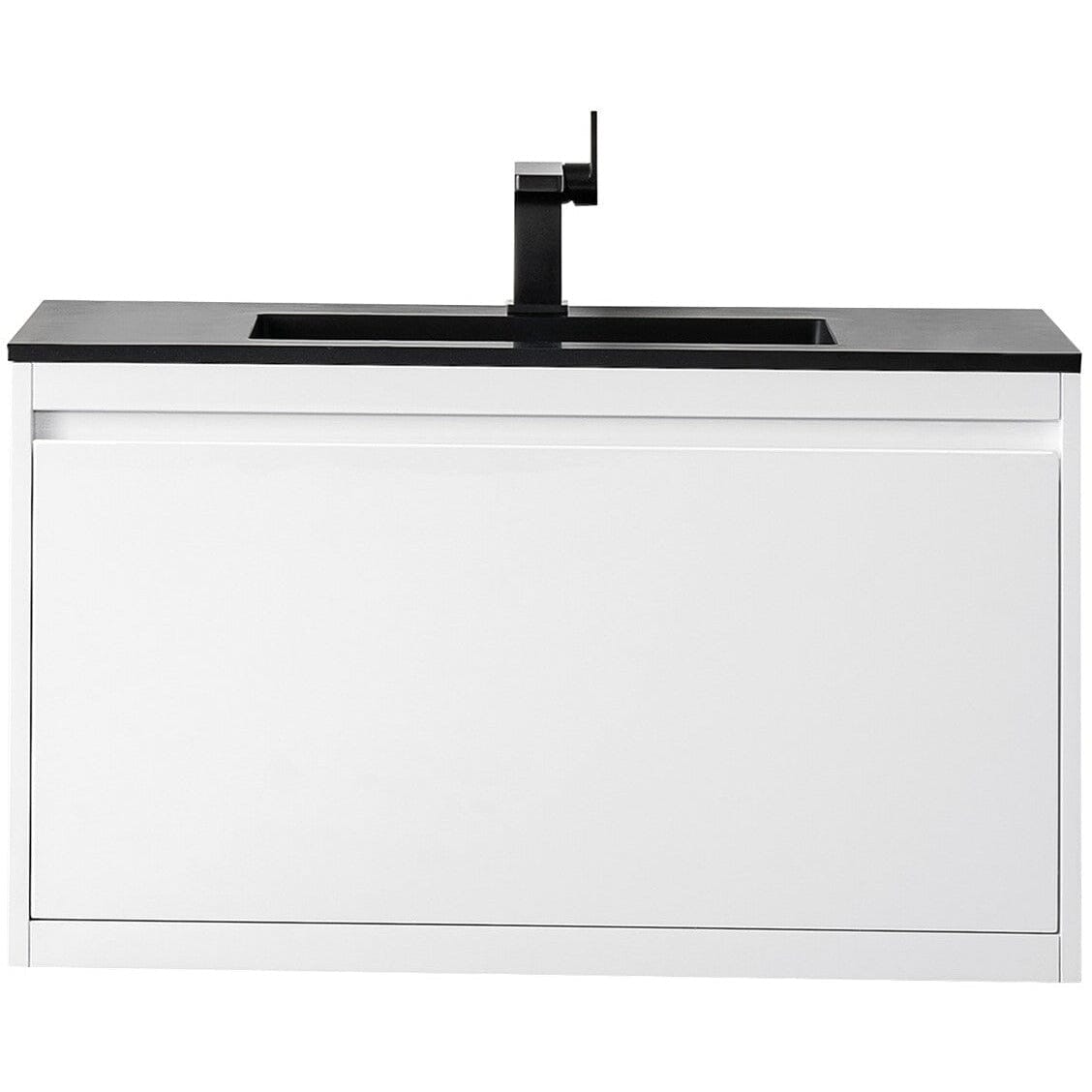 James Martin Milan 35.4" Single Vanity Vanity James Martin Glossy White w/Charcoal Black Composite Top 