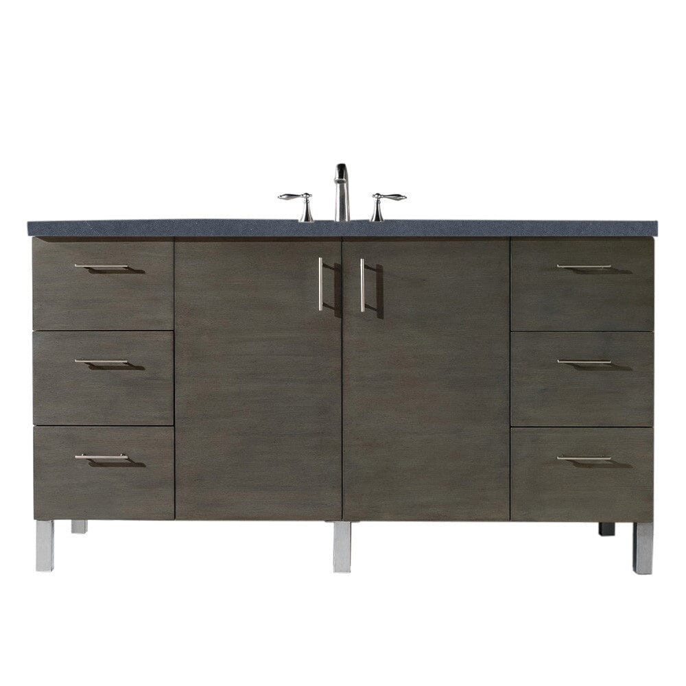 James Martin Metropolitan 60" Single Vanity Vanity James Martin Silver Oak w/ 3 CM Charcoal Soapstone Quartz Top 