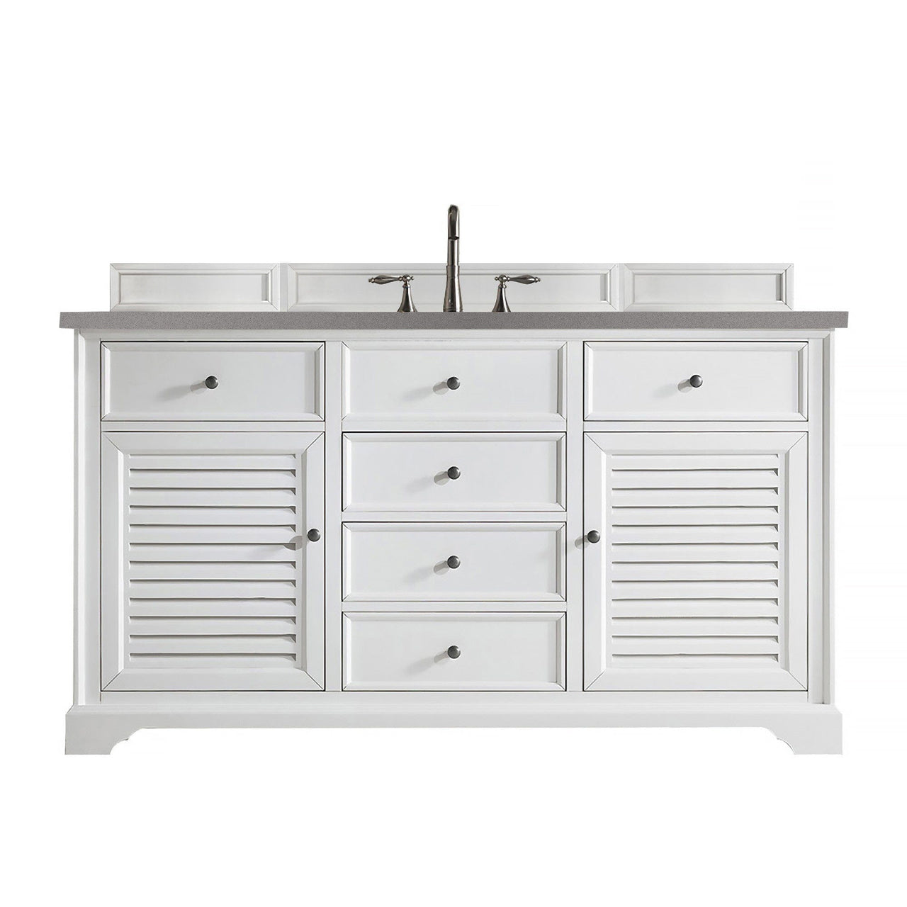 James Martin Savannah 60" Single Vanity Vanity James Martin Bright White w/ 3 CM Grey Expo Quartz Top 