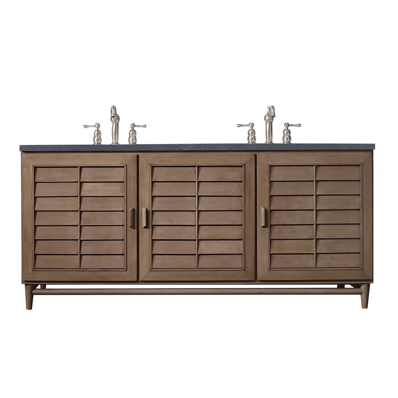 James Martin Portland 72" Double Vanity Vanity James Martin Whitewashed Walnut w/ 3 CM Charcoal Soapstone Quartz Top 