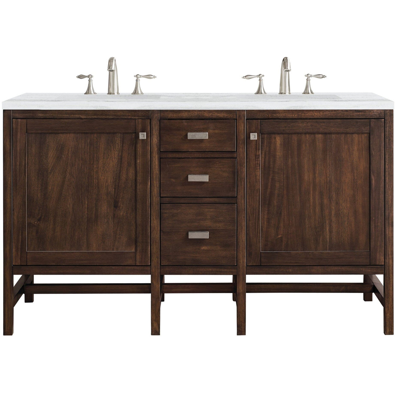 James Martin Addison 60" Double Vanity Vanity James Martin Mid Century Acacia w/ 3 CM Arctic Fall Solid Surface Countertop 
