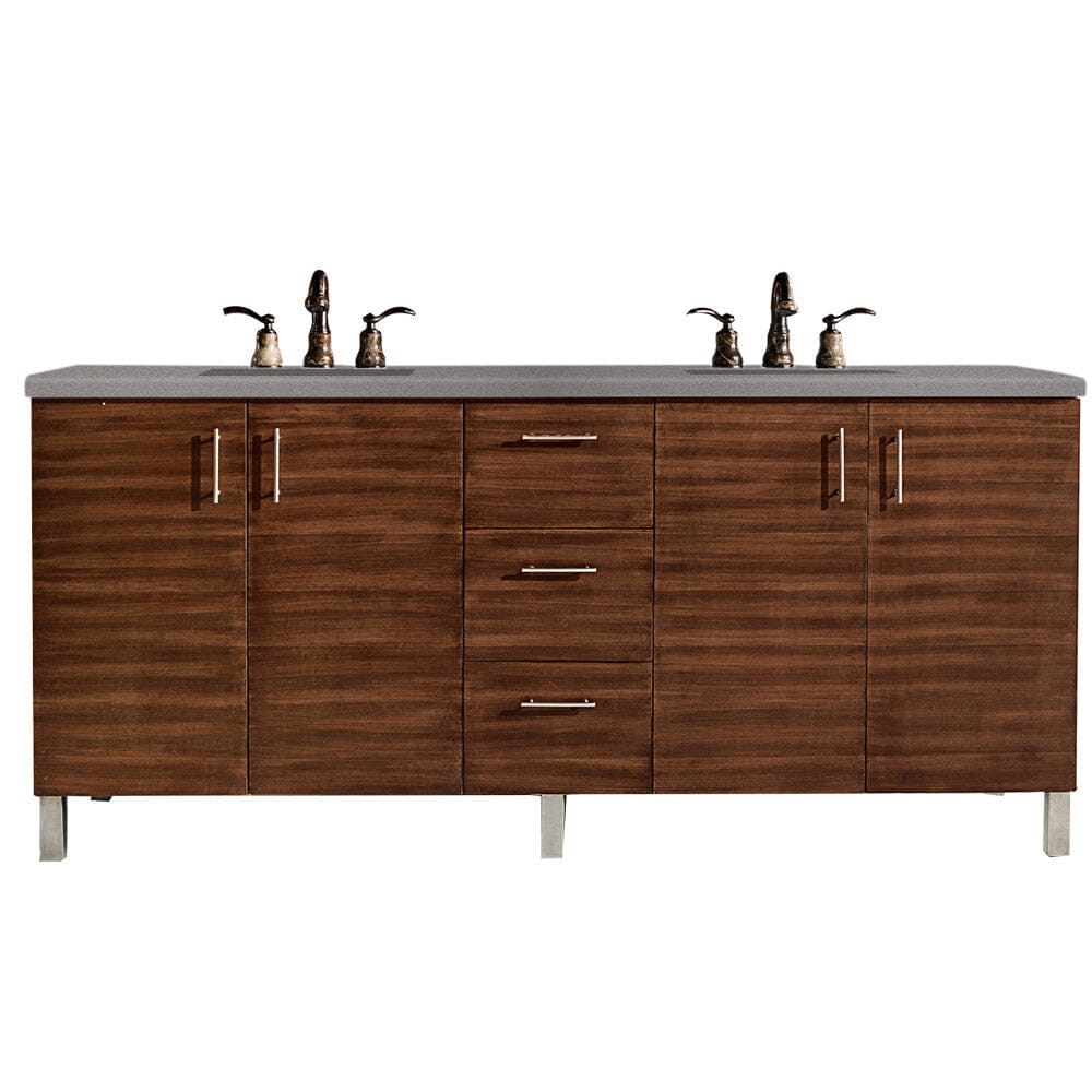 James Martin Metropolitan 72" Double Vanity Vanity James Martin American Walnut w/ 3 CM Grey Expo Quartz Top 