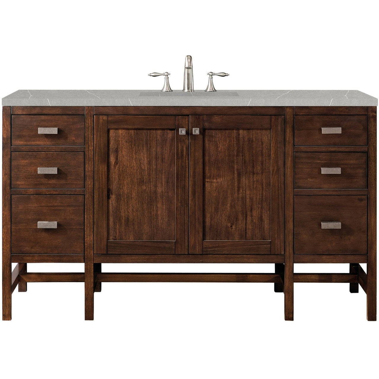 James Martin Addison 60" Single Vanity Vanity James Martin Mid Century Acacia w/ 3 CM Eternal Serena Quartz Top 