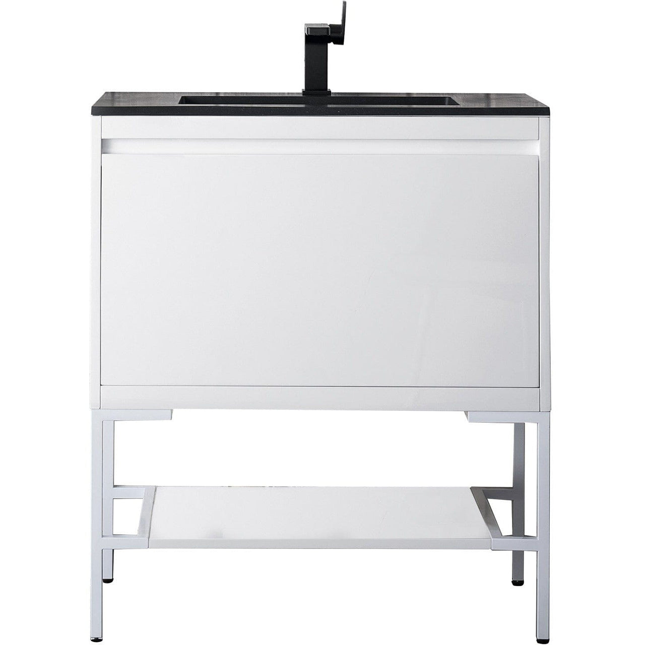James Martin Milan 31.5" Single Vanity with Base Vanity James Martin Glossy White - Glossy White w/Charcoal Black Composite Top 