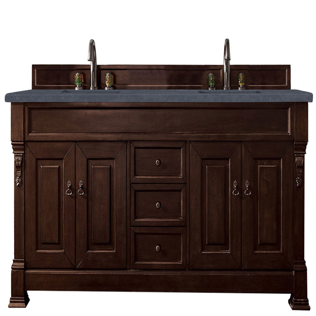 James Martin Brookfield 72" Double Vanity Vanities James Martin Burnished Mahogany w/ 3 CM Charcoal Soapstone Quartz Top 