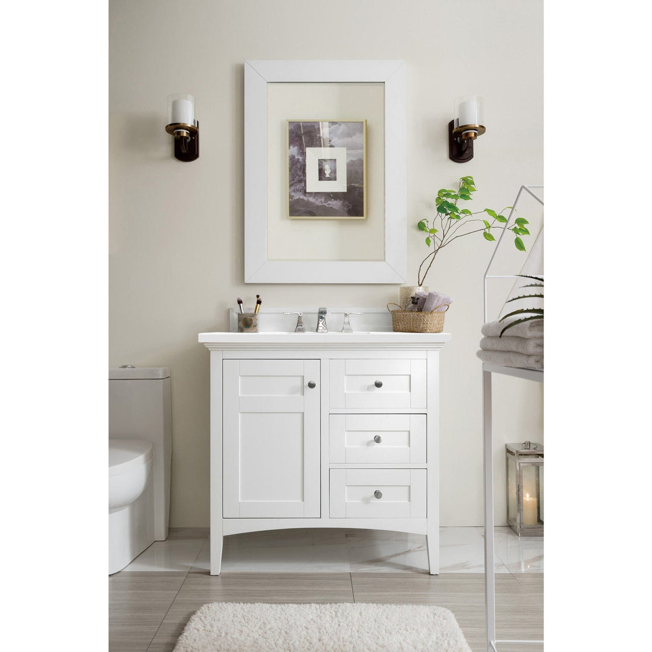 James Martin Palisades 36" Single Vanity Vanity James Martin Bright White w/ 3 CM Classic White Quartz Top 